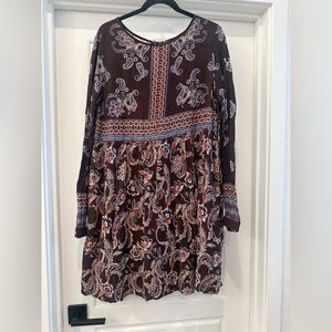 Knox Rose Brown Paisley Long-Sleeve Boho Dress